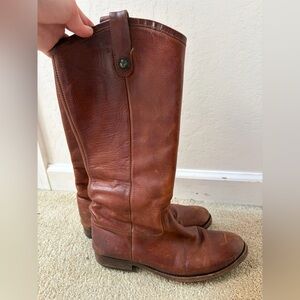 Frye Chestnut Brown Leather Boots with Logo Patch